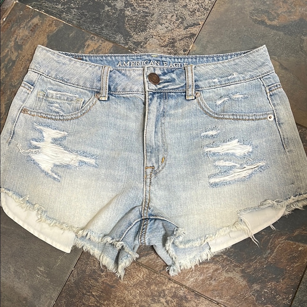 American Eagle Outfitters Blue Jean Shorts High-Waisted Distressed